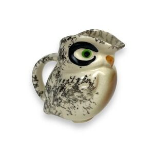VINTAGE MCMASTER POTTERY OWL CREAMER HAND PAINTED BLACK SPATTER